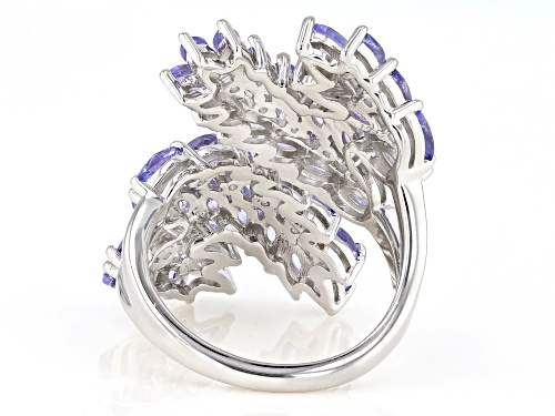 3.06ctw Marquise Tanzanite With .33ctw White Zircon Rhodium Over Sterling Silver Cluster Bypass Ring - Size 7