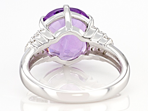3.49CT AMETHYST WITH .38CTW WHITE ZIRCON RHODIUM OVER STERLING SILVER RING - Size 8