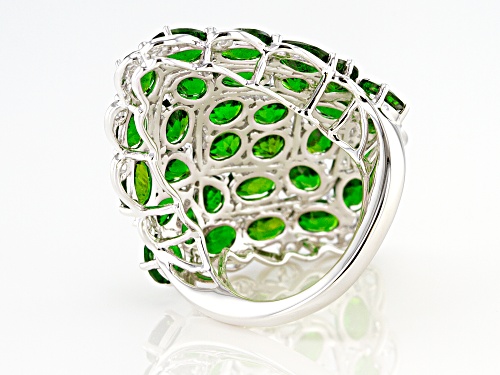 13.47ctw Mixed Shape Chrome Diopside With .03ctw Round Tsavorite Rhodium Over Silver Cluster Ring - Size 8