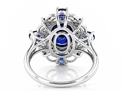 3.54ctw Mixed Shape Lab Created Blue Sapphire With .13ctw White Zircon Rhodium Over Silver Ring - Size 9