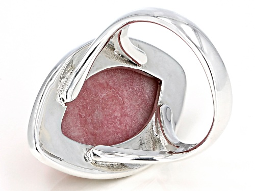 24x12MM MARQUISE CABOCHON THULITE RHODIUM OVER STERLING SILVER SOLITAIRE RING - Size 8