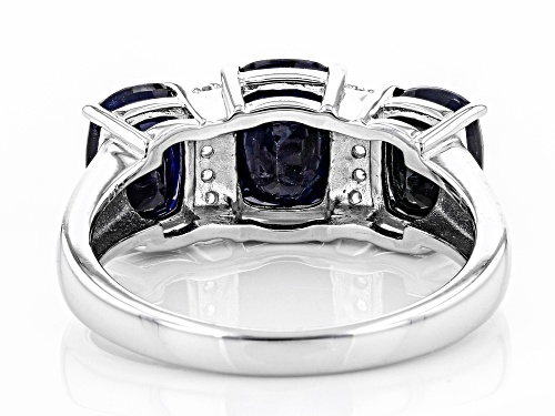 3.70CTW CUSHION BLUE SAPPHIRE WITH .08CTW WHITE ZIRCON RHODIUM OVER SILVER RING - Size 7