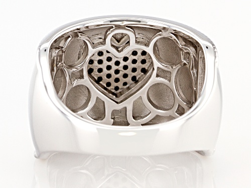 .24ctw round black spinel rhodium over sterling silver heart ring - Size 6