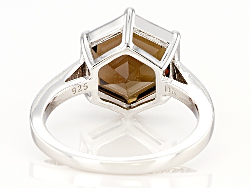 3.83ct Hexagonal Smoky Quartz Rhodium Over Sterling Silver Solitaire Ring - Size 7