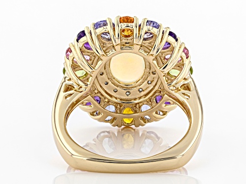 3.72ctw Ethiopian Opal & Multi-Gemstone With Diamond Accent 18k Yellow Gold Over Silver Ring - Size 5