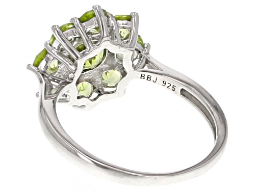 2.06ctw Round Manchurian Peridot™ Rhodium Over Sterling Silver Ring. - Size 7