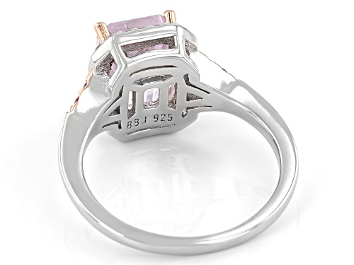 2.45ct Octagonal Kunzite, 0.13ctw Pink Sapphire, 0.26ctw White Zircon Rhodium Over Silver Ring - Size 9