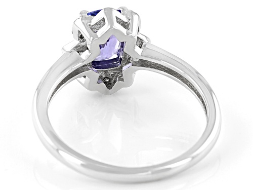 0.77ct Cushion Tanzanite With 0.06ctw Champagne Diamond Accent Rhodium Over Sterling Silver Ring - Size 8
