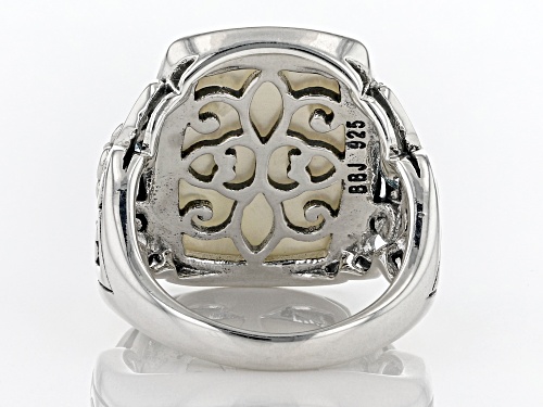20x14mm Mother-Of-Pearl And 0.34ctw Glacier Topaz (TM) Rhodium Over Sterling Silver Ring - Size 6