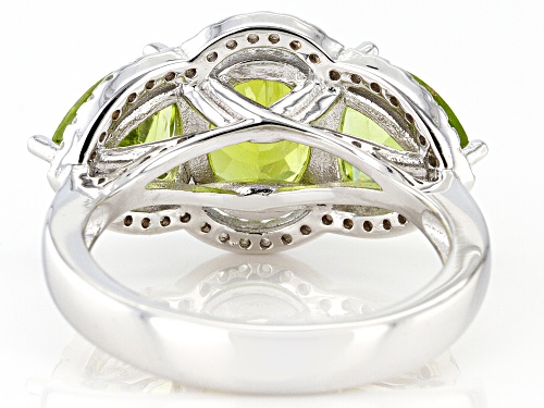 4.93ctw  Manchurian Peridot With 0.30ctw Round White Zircon Rhodium Over Sterling Silver Ring - Size 9