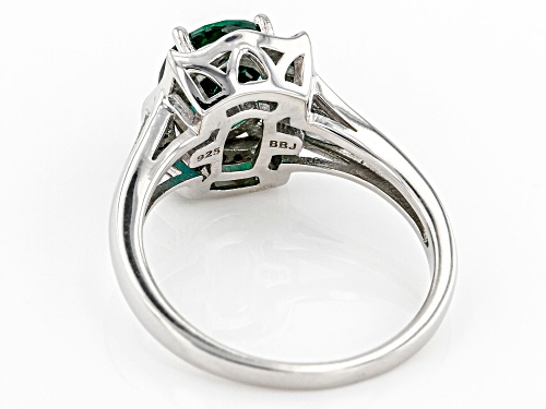 1.40ct Green Lab Created Emerald With 0.06ctw Green Diamond Rhodium Over Sterling Silver Ring - Size 9