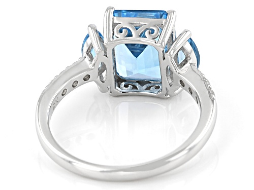 3.96ctw Mixed Shape Swiss Blue Topaz With .20ctw White Zircon Rhodium Over Sterling Silver Ring - Size 8