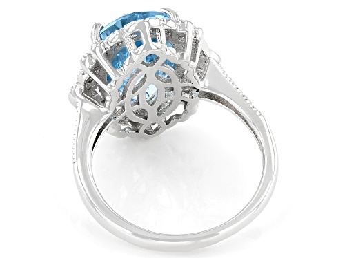 6.38ctw Oval Glacier Topaz™ With 0.10ctw Round White Topaz Rhodium Over Sterling Silver Ring - Size 7