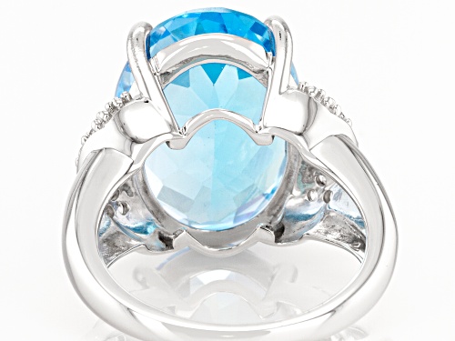 13.73ct Oval Glacier Topaz™ and 0.39ctw White Zircon Rhodium Over Sterling Silver Ring - Size 8