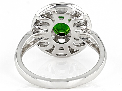 1.19ct Oval Chrome Diopside and 0.04ctw White Zircon Rhodium Over Sterling Silver Ring. - Size 8