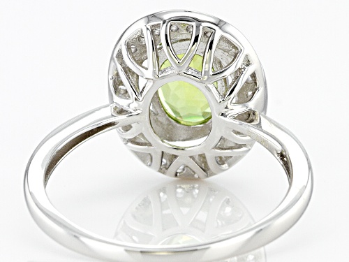 1.11ct Peridot With 0.19ctw Lab Created White Sapphire Rhodium Over Sterling Silver Ring - Size 8
