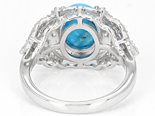 10x8mm Sleeping Beauty Turquoise, .29ctw Tanzanite & .44ctw White Zircon Rhodium Over Silver Ring - Size 7