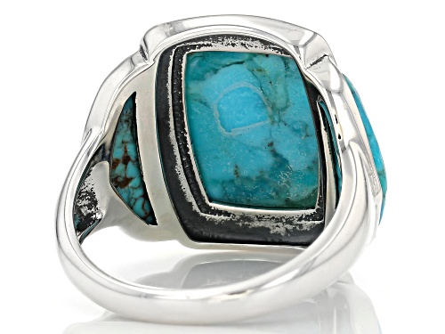 14x10mm Cushion And 13x3mm Free Form Turquoise Oxidized Sterling Silver Ring - Size 6
