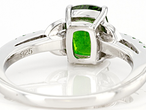 1.28ct Cushion Chrome Diopside With 0.15ctw Round Tsavorite Rhodium Over Sterling Silver Ring - Size 7