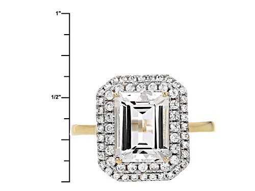 2.32ct Emerald Cut White Danburite And .61ctw Round White Zircon 10k Yellow Gold Ring - Size 7