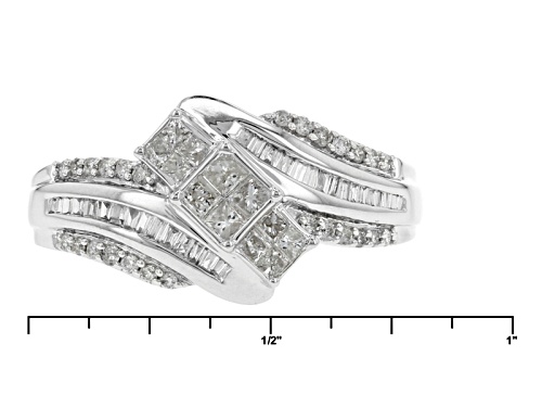 .50ctw Princess Cut, Baguette And Round White Diamond 10k White Gold Bypass Ring - Size 6