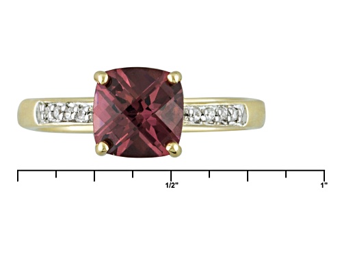 1.45ct Square Cushion Grape Color Garnet And .05ctw Round White Zircon 10k Yellow Gold Ring - Size 8