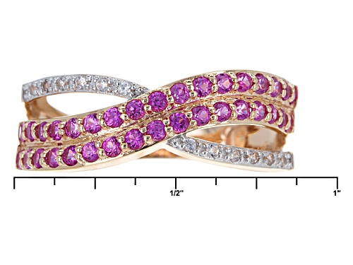 .68ctw Round Pink Sapphire And .10ctw Round White Zircon 10k Rose Gold Crossover Band Ring - Size 7