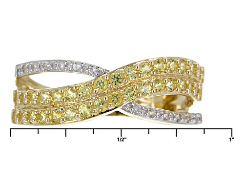 .68ctw Round Yellow Sapphire And .09ctw Round White Zircon 10k Yellow Gold Crossover Band Ring - Size 7