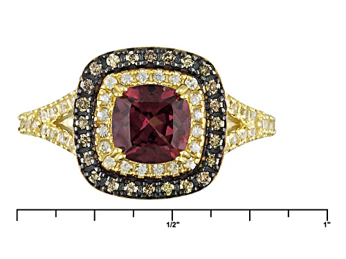 1.10ct Grape Color Garnet With .42ctw White Zircon And .24ctw Champagne Diamond 10k Gold Ring - Size 6