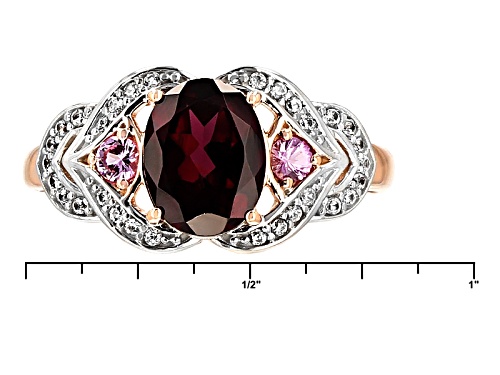 1.78ct Oval Grape Color Garnet, .15ctw Pink Sapphire With .17ctw White Zircon 10k Rose Gold Ring - Size 9