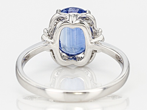 3.00ct Oval Nepalese Blue Kyanite With .16ctw Round White Zircon 10k White Gold Ring. - Size 8