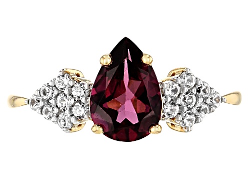 1.19ct Pear Shape Grape Color Garnet And .27ctw Round White Zircon 10k Yellow Gold Ring - Size 8