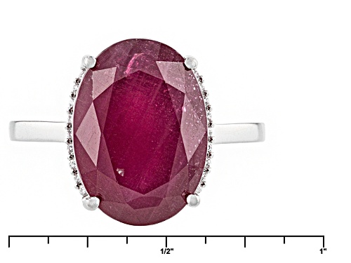 7.00ct Oval Mahaleo® Ruby And .11ctw Round White Zircon 10k White Gold Ring - Size 7