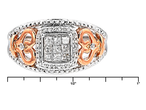.40ctw Princess Cut & Round White Diamond Rhodium And 14k Rose Gold Over Silver Quad Ring - Size 6