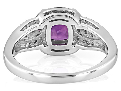 1.30ct Cushion And 0.15ctw Round African Amethyst With .24ctw White Zircon Rhodium Over Silver Ring - Size 9