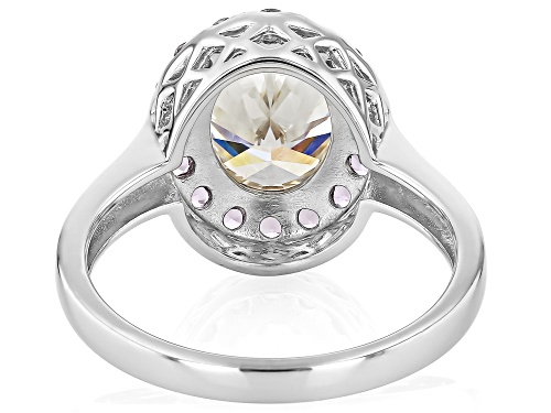 3.19ct Oval Strontium Titanate With 0.63ctw Round Pink Sapphire Rhodium Over Silver Ring - Size 9