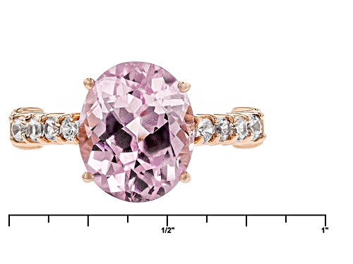 4.84ct Oval Kunzite And .35ctw Round White Zircon 10k Rose Gold Ring - Size 8