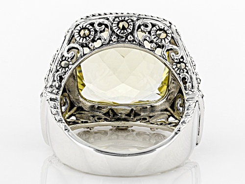9.71ct square cushion canary yellow quartz with round marcasite sterling silver ring - Size 7