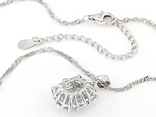 2.17ctw Emerald Cut, Oval Aquamarine Rhdoium Over Sterling Silver Pendant With Chain