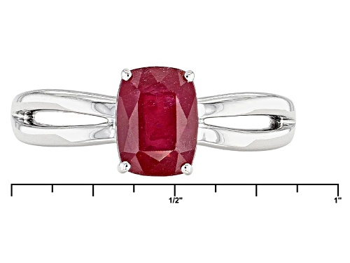 1.59ct Rectangular Cushion Mahaleo® Ruby Solitaire Rhodium Over 14k White Gold Ring - Size 8