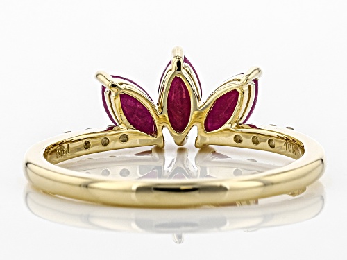 .76ctw Marquise Ruby and .10ctw Round White Zircon 10k Yellow Gold 3-Stone Ring - Size 7