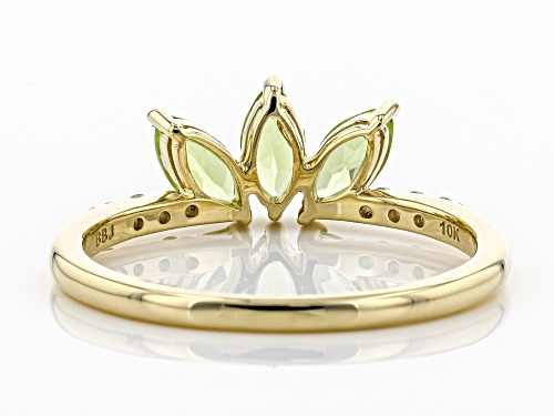0.66ctw Marquise Manchurian Peridot(TM) With 0.10ctw Round White Zircon 10k Yellow Gold 3-Stone Ring - Size 9