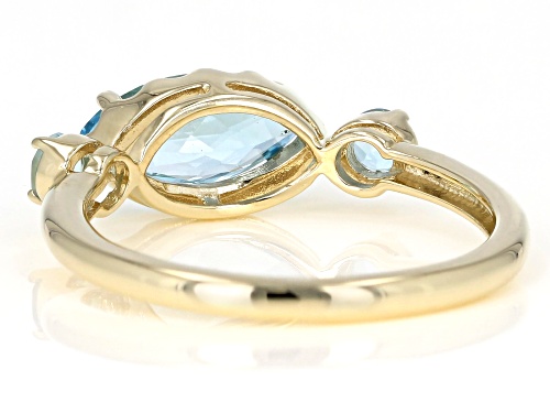 1.33ctw Marquise and Round Swiss Blue Topaz 10k Yellow Gold 3-Stone Ring - Size 6