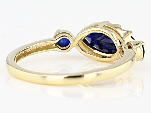 1.24ctw Marquise And Round Blue Sapphire 10k Yellow Gold 3-Stone Ring - Size 6