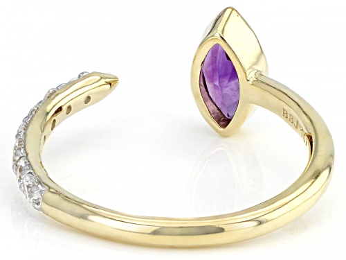 0.49ct Marquise Amethyst With 0.38ctw Round White Zircon 10k Yellow Gold Ring - Size 7