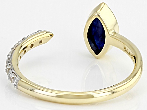 0.60ct Marquise Blue Sapphire With 0.38ctw Round White Zircon 10k Yellow Gold Ring - Size 6