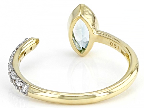 0.40ct Marquise Aquamarine With 0.38ctw Round White Zircon 10k Yellow Gold Ring - Size 7