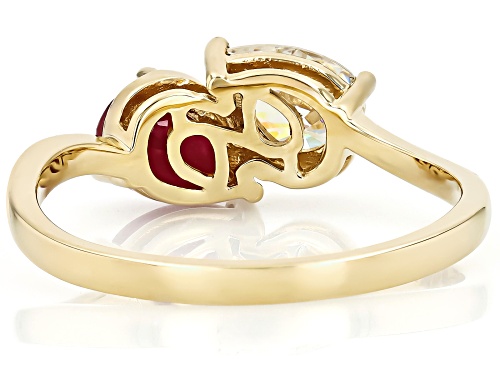 0.85ctw Strontium Titanate And 0.64ctw Ruby 10k Yellow Gold Bypass Ring - Size 8
