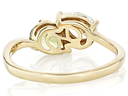 0.85ctw Strontium Titanate And 0.60ctw Manchurian Peridot™ 10k Yellow Gold Bypass Ring - Size 6