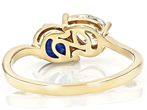 0.85ctw Strontium Titanate And 0.71ctw Blue Sapphire 10k Yellow Gold Bypass Ring - Size 9.5